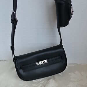 Black Faux Leather Shoulder Bag